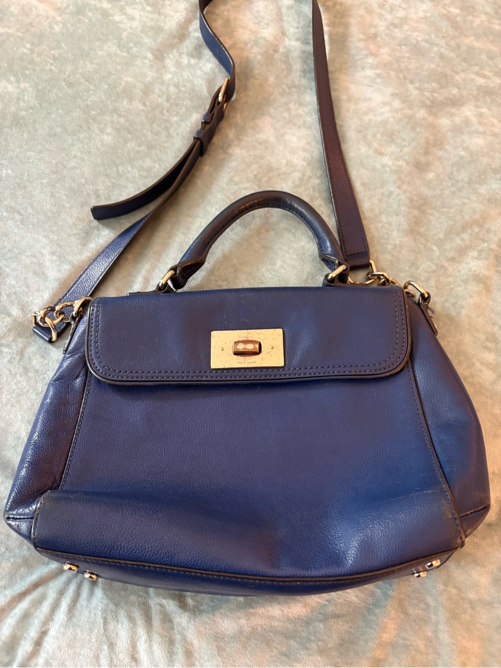 kate spade Navy Leather Top-Handle Shoulder Bag with Gold Hardware